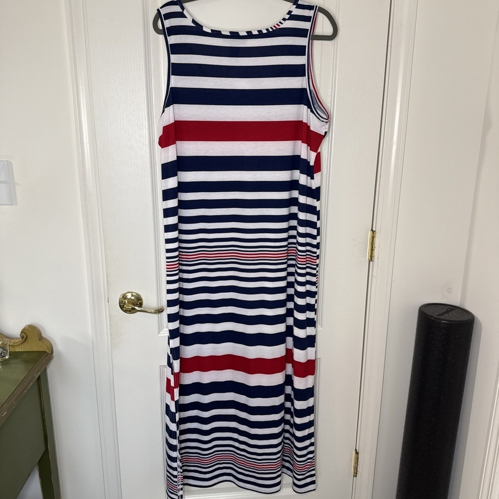 NWT Jennifer Lauren Plus 3X Striped Maxi Dress Navy Red White Sleeveless Tank - Picture 6 of 6